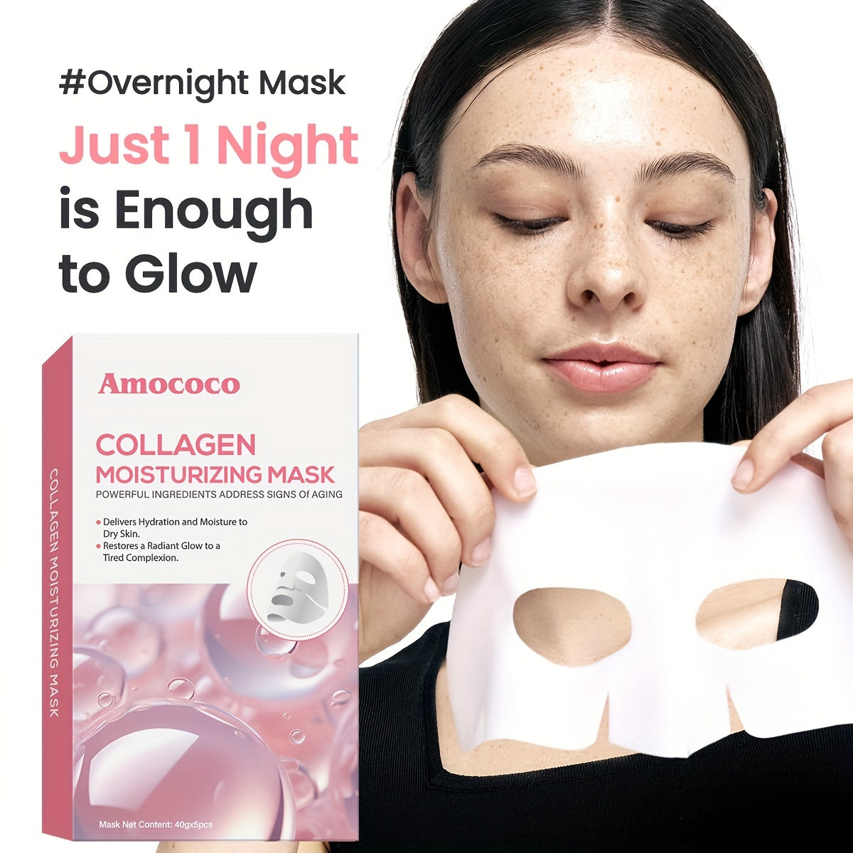Deep Collagen Mask 5Pcs, Collagen Lifting Mask Even Skin Tone, Hydrate And Moisturize Facial Masks Overnight