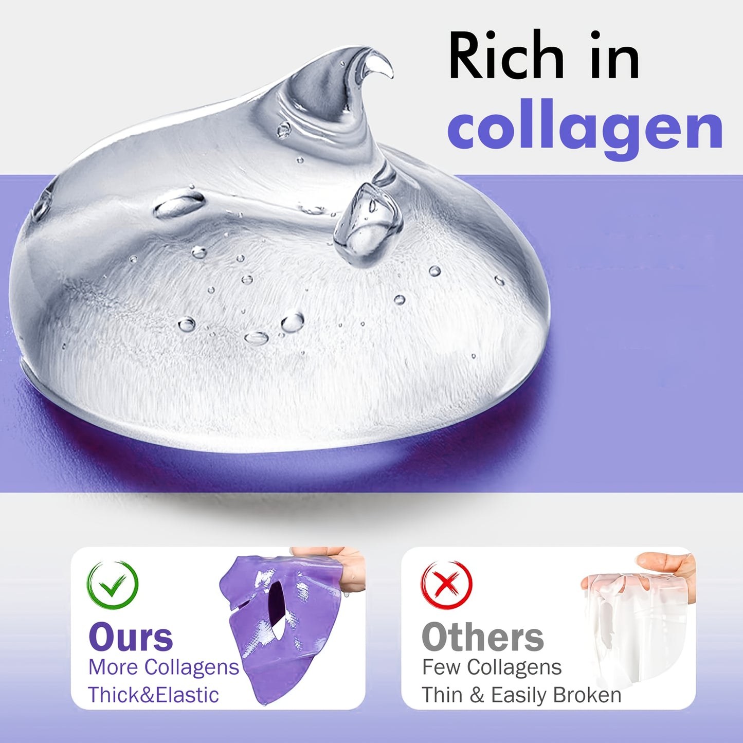 6pcs Purple Bio-Collagen Mask - Alcohol-Free Deep Hydration & Pore Minimizing, 30g/1.06oz, Hypoallergenic for All Light Beige Types, Brightening & Tightening, Alcoholfree Skincare, Sleek Packaging, Alcoholfree Skincare
