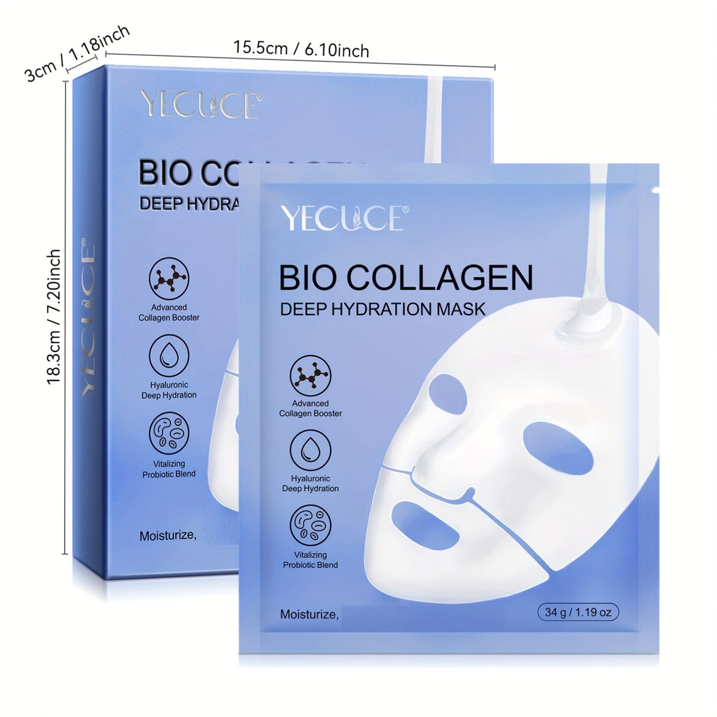 18pcs Collagen Mask, Deep Moisturizing, Contains Collagen, Hyaluronic Acid, Vitamin E And Niacinamide, Suitable for All Skin Types to Moisturize, Gift for Girls, Facial Moisturizing Mask