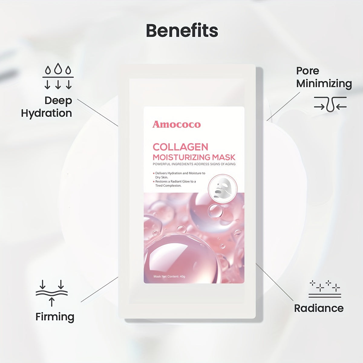 Deep Collagen Mask 5Pcs, Collagen Lifting Mask Even Skin Tone, Hydrate And Moisturize Facial Masks Overnight