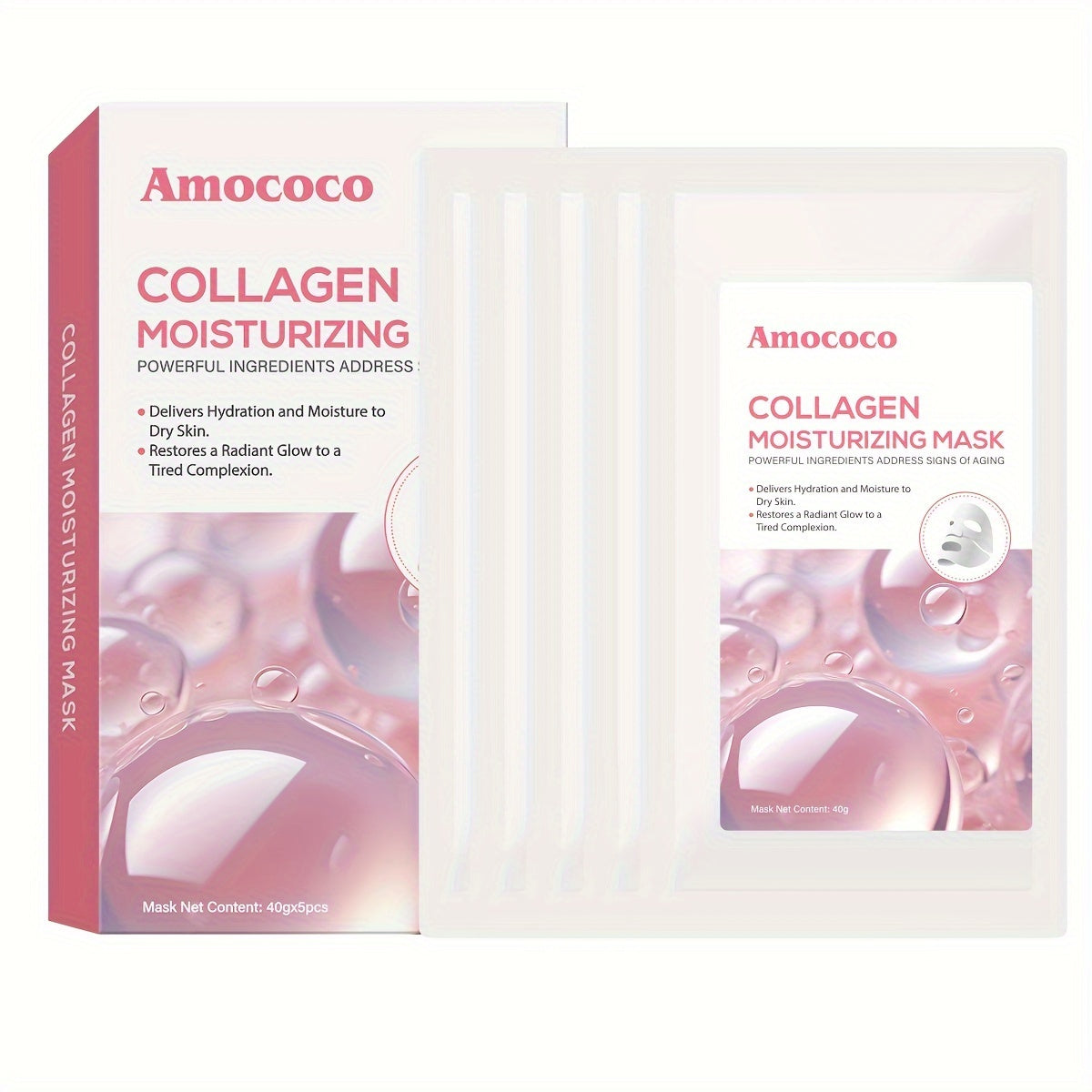 Deep Collagen Mask 5Pcs, Collagen Lifting Mask Even Skin Tone, Hydrate And Moisturize Facial Masks Overnight