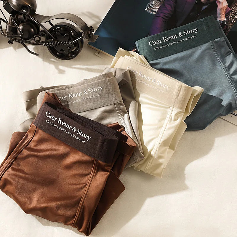 Ice Silk Comfy Boxer Men Sexy Solid Color Qucik-Dry Underwear Breathable Panties Shorts U Convex Pouch Oil Shiny Boxershorts Man