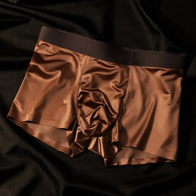 Premium Antibacterial Boxer Shorts Men's Summer Ice Silk Underwear with Mulberry Silk Gusset Seamless Design for Luxury Comfort