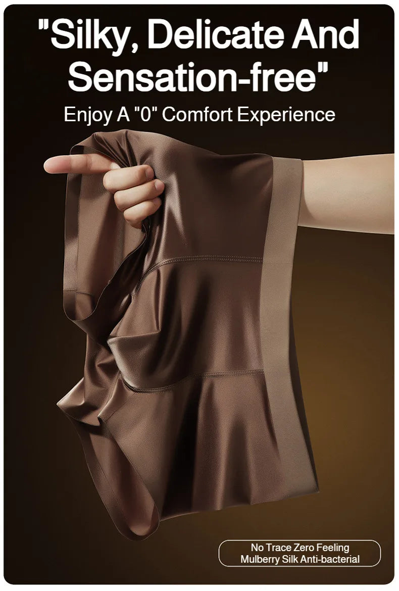 Premium Antibacterial Boxer Shorts Men's Summer Ice Silk Underwear with Mulberry Silk Gusset Seamless Design for Luxury Comfort
