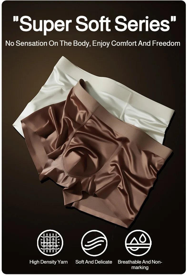 Premium Antibacterial Boxer Shorts Men's Summer Ice Silk Underwear with Mulberry Silk Gusset Seamless Design for Luxury Comfort