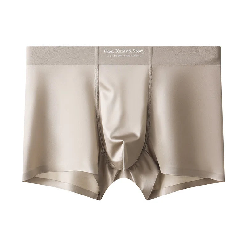 Ice Silk Comfy Boxer Men Sexy Solid Color Qucik-Dry Underwear Breathable Panties Shorts U Convex Pouch Oil Shiny Boxershorts Man