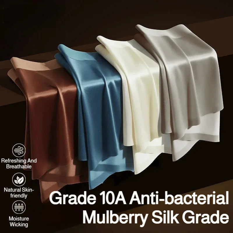 Premium Antibacterial Boxer Shorts Men's Summer Ice Silk Underwear with Mulberry Silk Gusset Seamless Design for Luxury Comfort