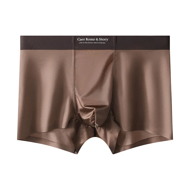 Ice Silk Comfy Boxer Men Sexy Solid Color Qucik-Dry Underwear Breathable Panties Shorts U Convex Pouch Oil Shiny Boxershorts Man