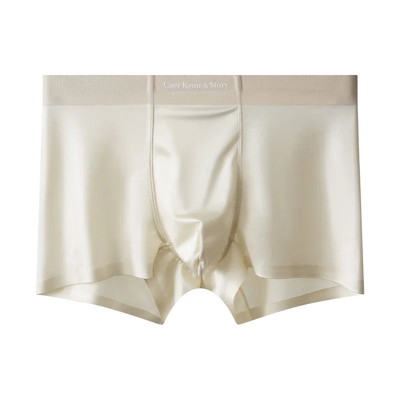 Ice Silk Comfy Boxer Men Sexy Solid Color Qucik-Dry Underwear Breathable Panties Shorts U Convex Pouch Oil Shiny Boxershorts Man