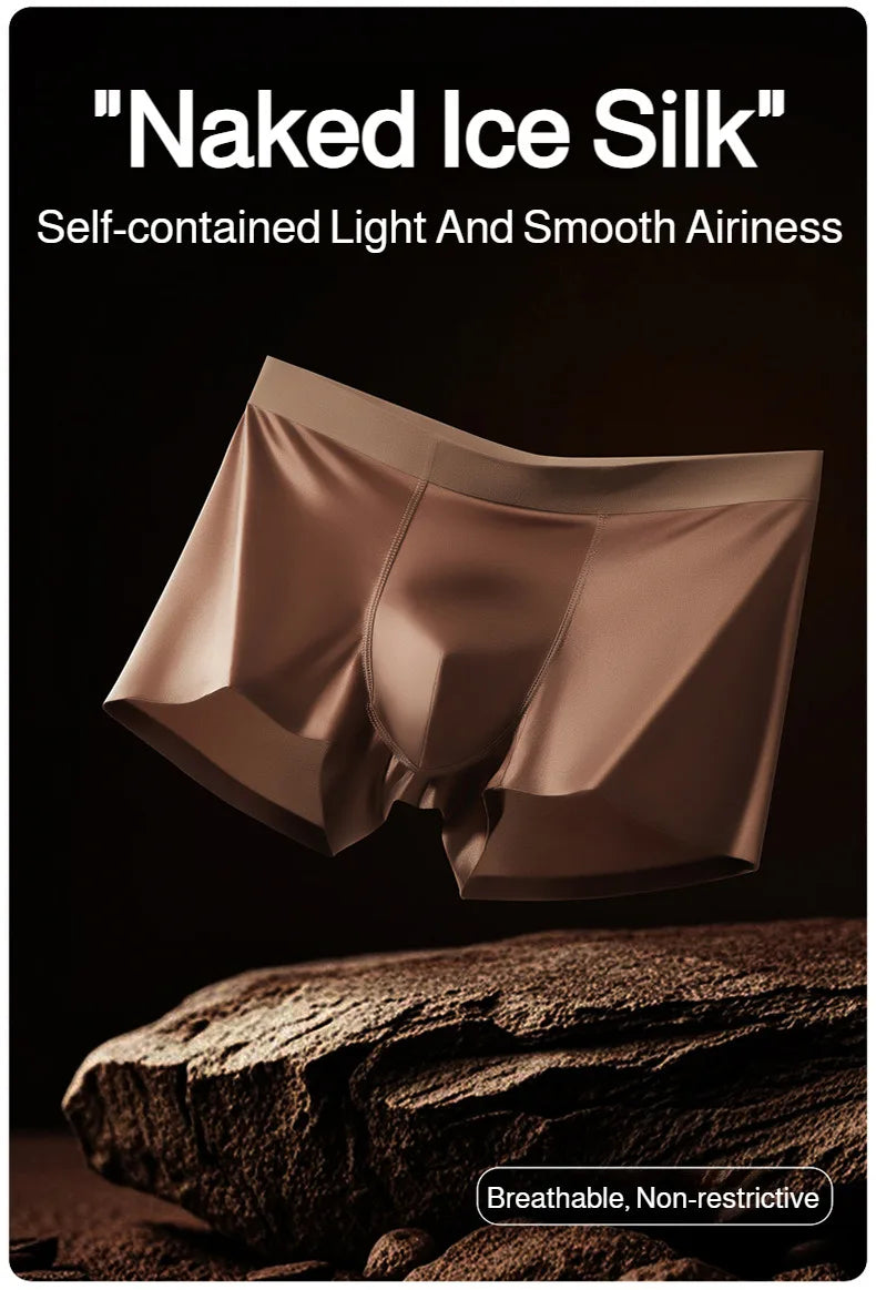 Premium Antibacterial Boxer Shorts Men's Summer Ice Silk Underwear with Mulberry Silk Gusset Seamless Design for Luxury Comfort