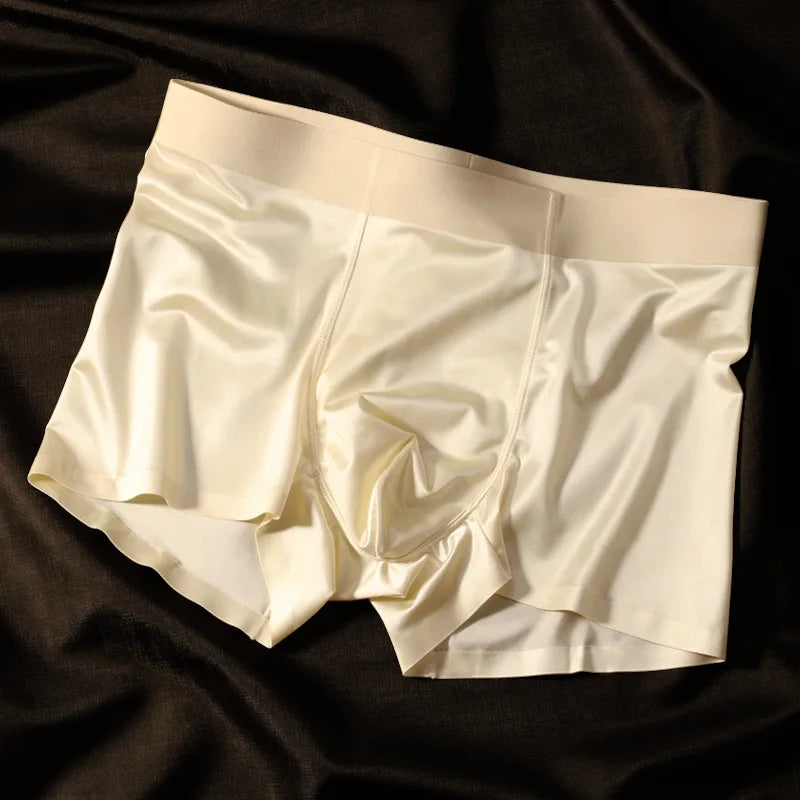 Premium Antibacterial Boxer Shorts Men's Summer Ice Silk Underwear with Mulberry Silk Gusset Seamless Design for Luxury Comfort
