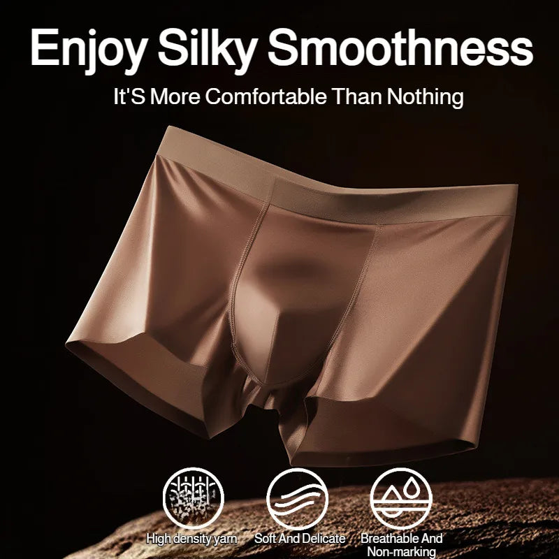 Premium Antibacterial Boxer Shorts Men's Summer Ice Silk Underwear with Mulberry Silk Gusset Seamless Design for Luxury Comfort