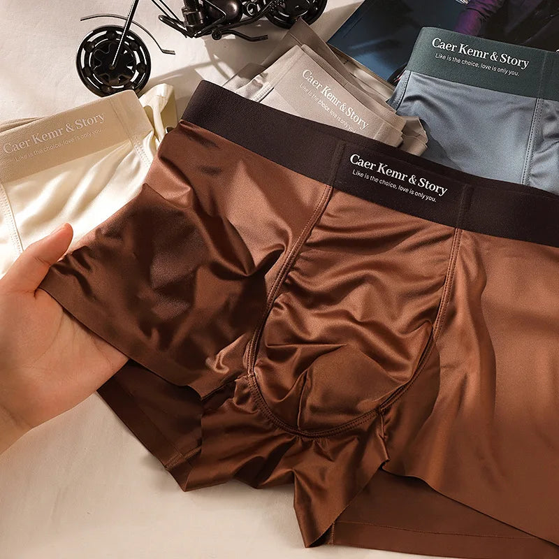 Ice Silk Comfy Boxer Men Sexy Solid Color Qucik-Dry Underwear Breathable Panties Shorts U Convex Pouch Oil Shiny Boxershorts Man