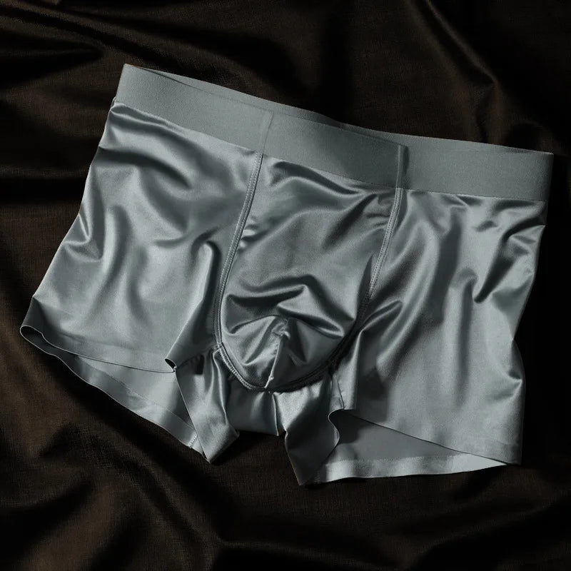 Premium Antibacterial Boxer Shorts Men's Summer Ice Silk Underwear with Mulberry Silk Gusset Seamless Design for Luxury Comfort