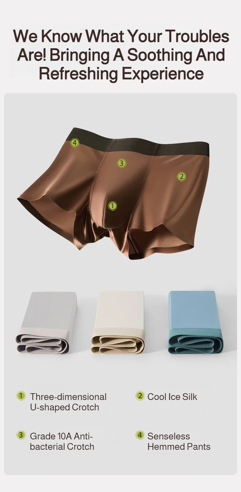 Premium Antibacterial Boxer Shorts Men's Summer Ice Silk Underwear with Mulberry Silk Gusset Seamless Design for Luxury Comfort