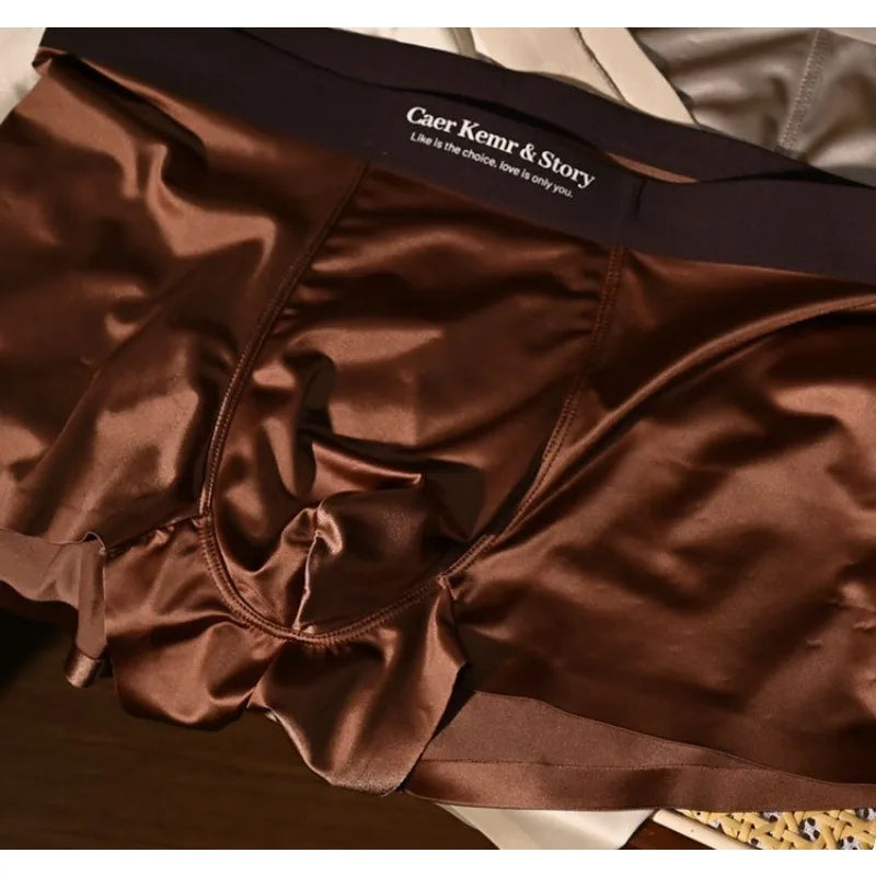 Ice Silk Comfy Boxer Men Sexy Solid Color Qucik-Dry Underwear Breathable Panties Shorts U Convex Pouch Oil Shiny Boxershorts Man