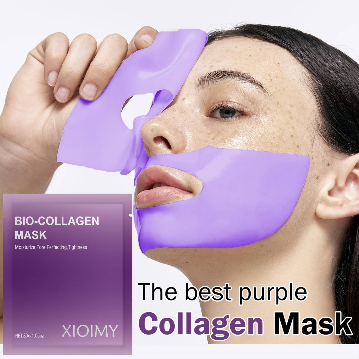 6pcs Purple Bio-Collagen Mask - Alcohol-Free Deep Hydration & Pore Minimizing, 30g/1.06oz, Hypoallergenic for All Light Beige Types, Brightening & Tightening, Alcoholfree Skincare, Sleek Packaging, Alcoholfree Skincare
