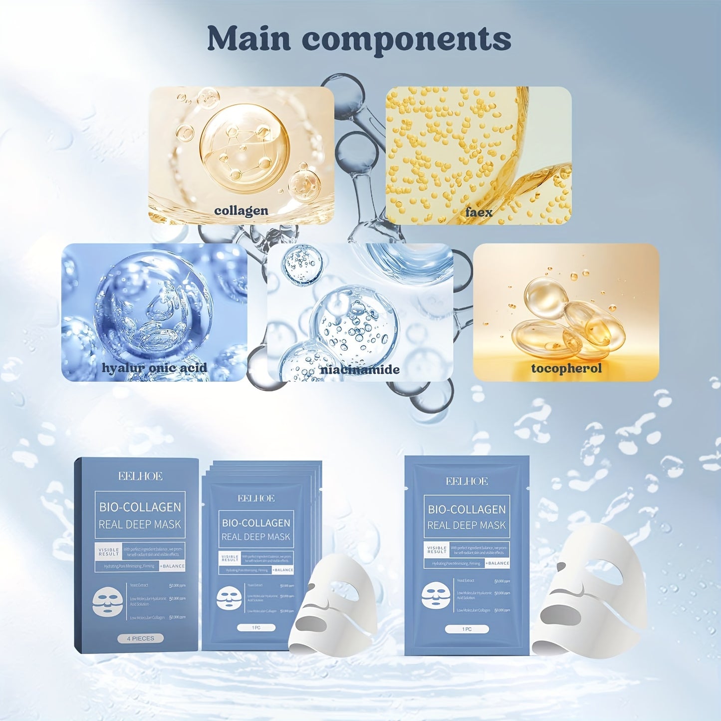 Collagen Mask. Highly Effective In Moisturizing And Effectively Locking In Moisture. Hydrates The Skin. Makes The Skin Soft, Smooth And Delicate. Tightens And Replenishes Water. Moisturizing Mask For Skin Tone.