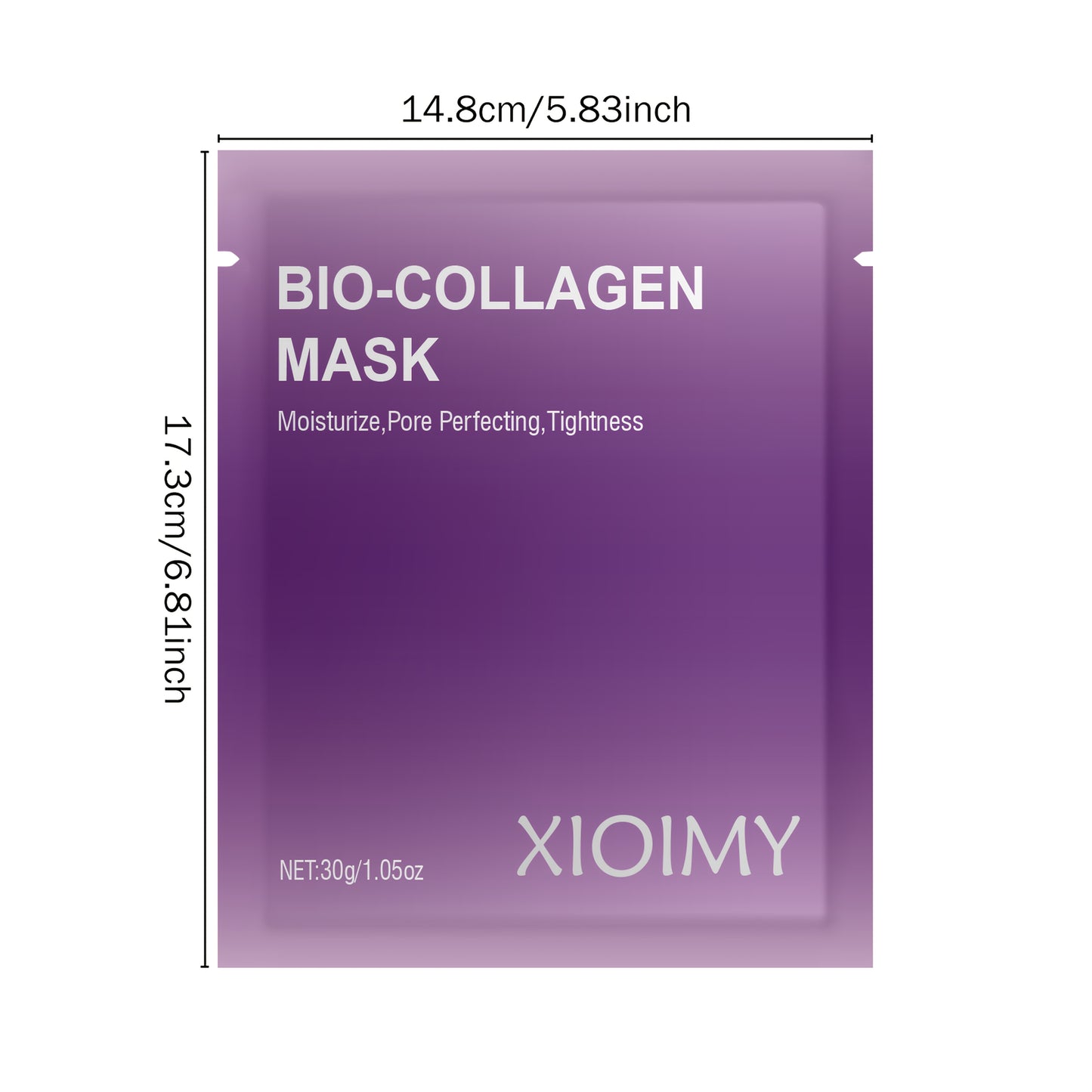 6pcs Purple Bio-Collagen Mask - Alcohol-Free Deep Hydration & Pore Minimizing, 30g/1.06oz, Hypoallergenic for All Light Beige Types, Brightening & Tightening, Alcoholfree Skincare, Sleek Packaging, Alcoholfree Skincare