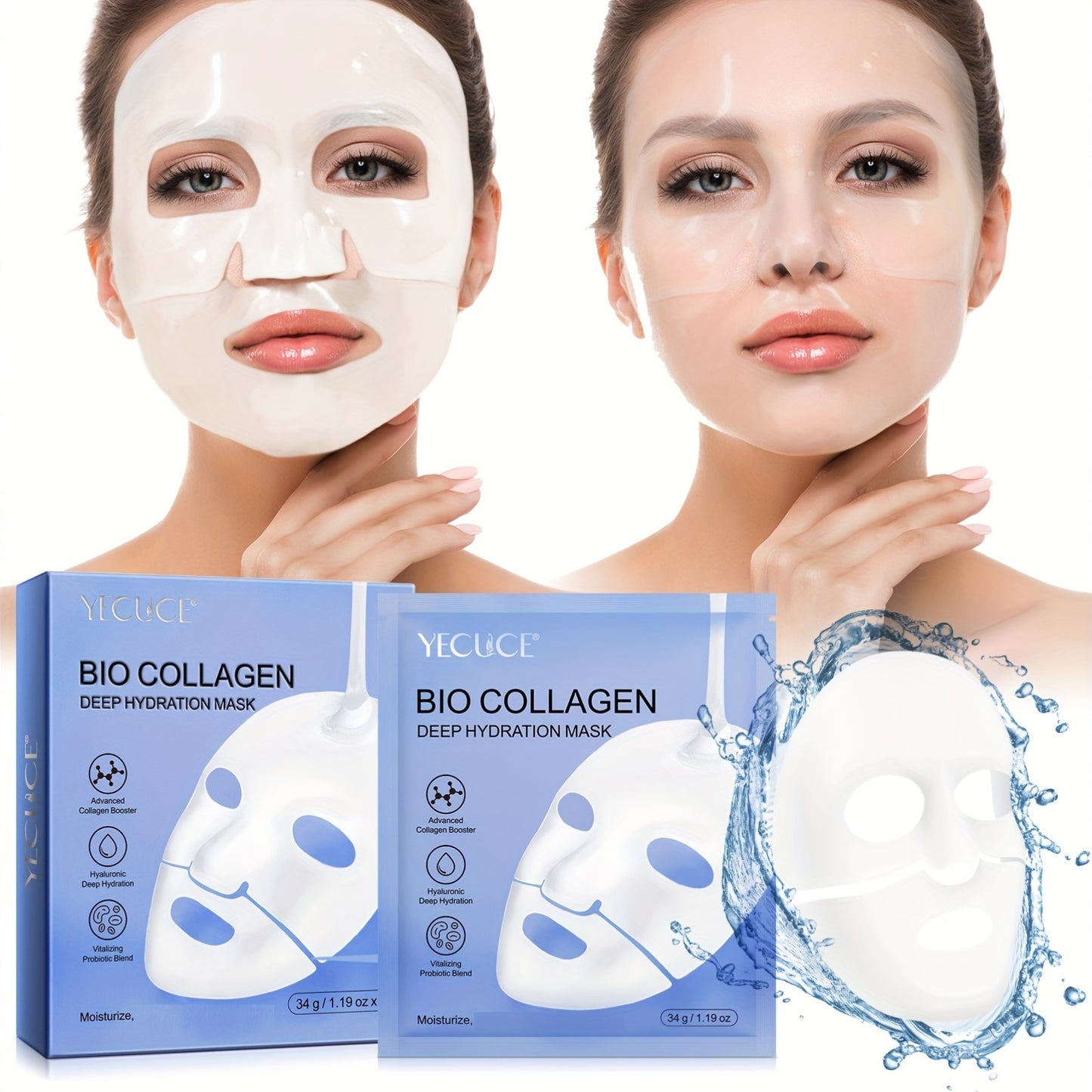 18pcs Collagen Mask, Deep Moisturizing, Contains Collagen, Hyaluronic Acid, Vitamin E And Niacinamide, Suitable for All Skin Types to Moisturize, Gift for Girls, Facial Moisturizing Mask
