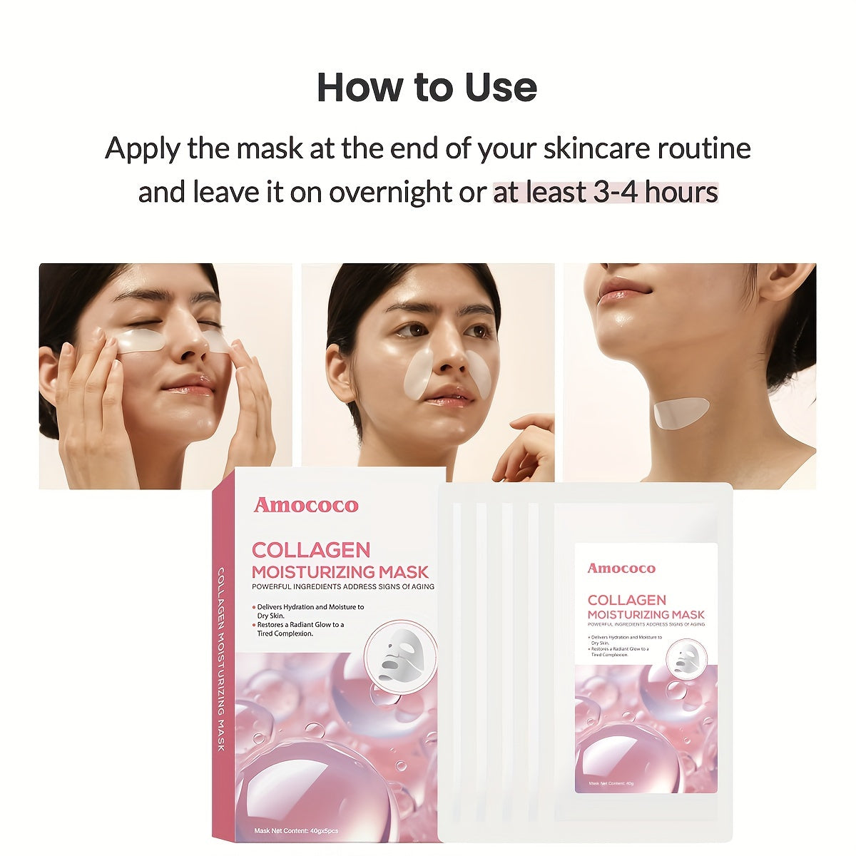 Deep Collagen Mask 5Pcs, Collagen Lifting Mask Even Skin Tone, Hydrate And Moisturize Facial Masks Overnight