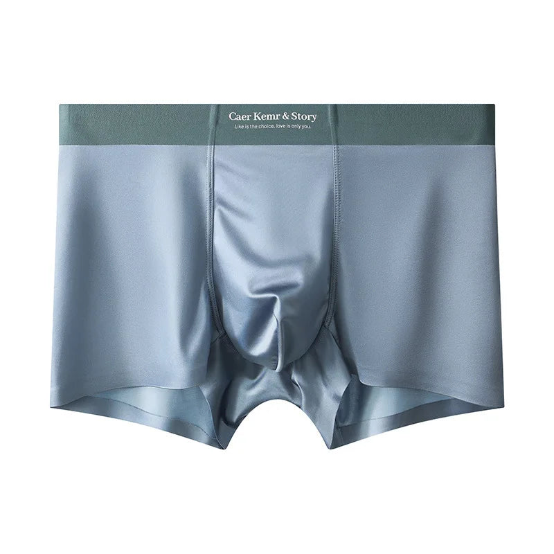 Ice Silk Comfy Boxer Men Sexy Solid Color Qucik-Dry Underwear Breathable Panties Shorts U Convex Pouch Oil Shiny Boxershorts Man