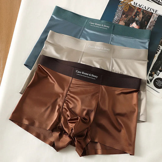 Ice Silk Comfy Boxer Men Sexy Solid Color Qucik-Dry Underwear Breathable Panties Shorts U Convex Pouch Oil Shiny Boxershorts Man